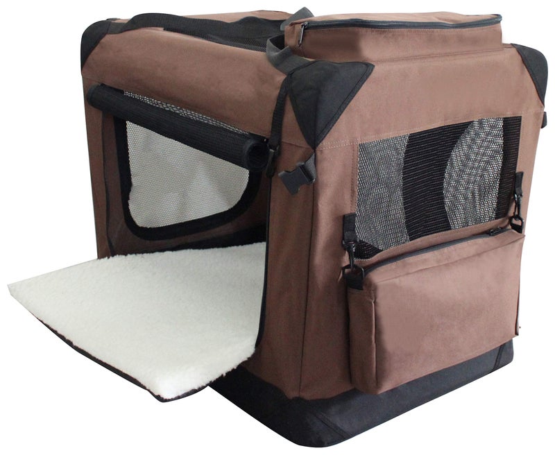 EliteField 3-Door Folding Soft Dog Crate with Carrying Bag and Fleece Bed (2 Year Warranty), Indoor & Outdoor Pet Home (20" L x 14" W x 14" H, Brown) - Image 2